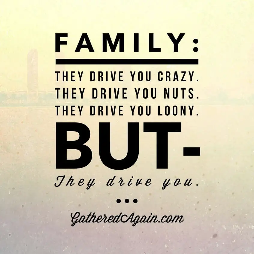 Family: They drive you crazy, they drive you nuts, they drive you loony, but- they drive you.