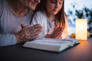 Christmas morning family prayer.