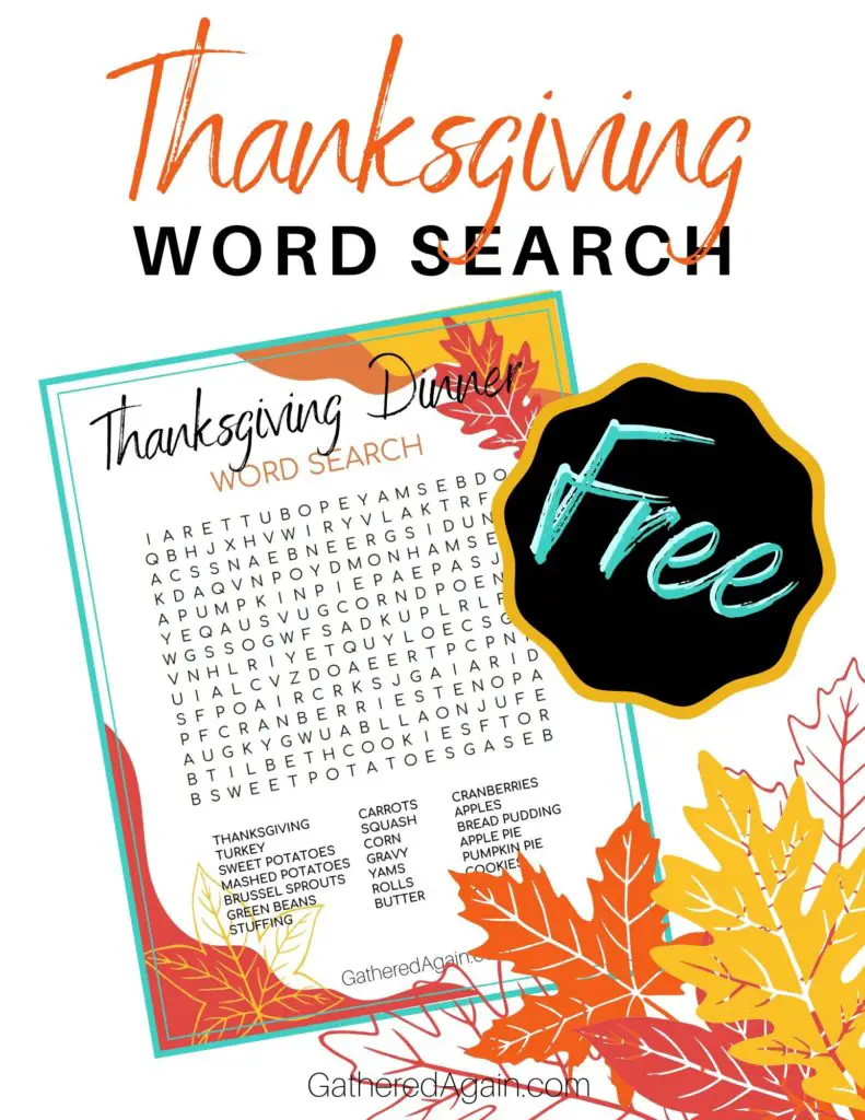 Free Thanksgiving Dinner Word Search Printable