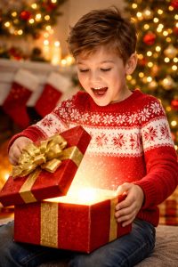 Christmas gift hunt surprised boy