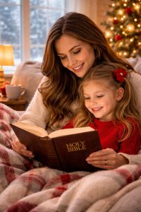 Christmas morning family prayer.