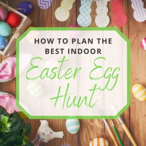 photo of Easter eggs, paint brushes, and indoor easter decorations