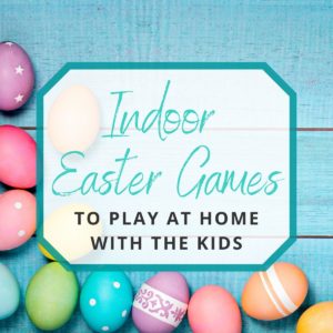 colorful easter eggs laying on a teal wood background