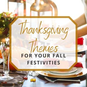 woman setting up pumpkin-based thanksgiving themes