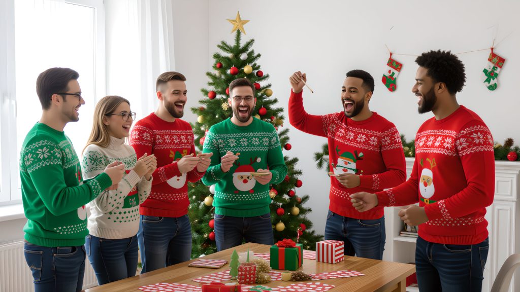 family playing Christmas charades